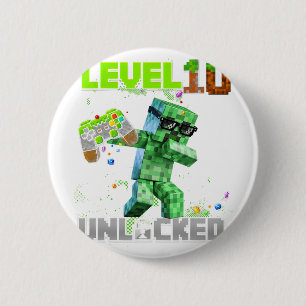 Niveau 10 ontgrendeld - Verjaardag Boy Pixel Gamer Ronde Button 5,7 Cm