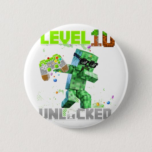 Niveau 10 ontgrendeld - Verjaardag Boy Pixel Gamer Ronde Button 5,7 Cm (Voorkant)