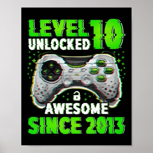 Niveau 10 ontgrendeld videogame 10 jaar oude jonge poster (Voorkant)
