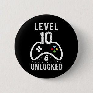 Niveau 10 Ontgrendeld Videogame 10e Verjaardag Gif Ronde Button 5,7 Cm