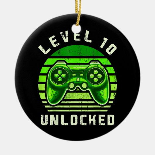 Niveau 10 ontgrendeld videospel 10e Birthday Gamer Keramisch Ornament (Voorkant)