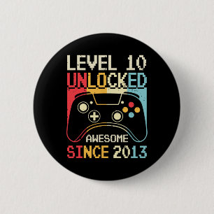 Niveau 10 ontgrendeld videospel 10e Birthday Gamer Ronde Button 5,7 Cm