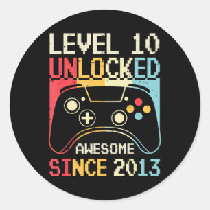 Niveau 10 ontgrendeld videospel 10e Birthday Gamer Ronde Sticker