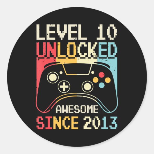 Niveau 10 ontgrendeld videospel 10e Birthday Gamer Ronde Sticker (Voorkant)