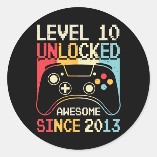 Niveau 10 ontgrendeld videospel 10e Birthday Gamer Ronde Sticker (Voorkant)