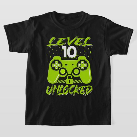 Niveau 10 ontgrendeld videospel 10e Birthday Gamer T-shirt (Laagn)
