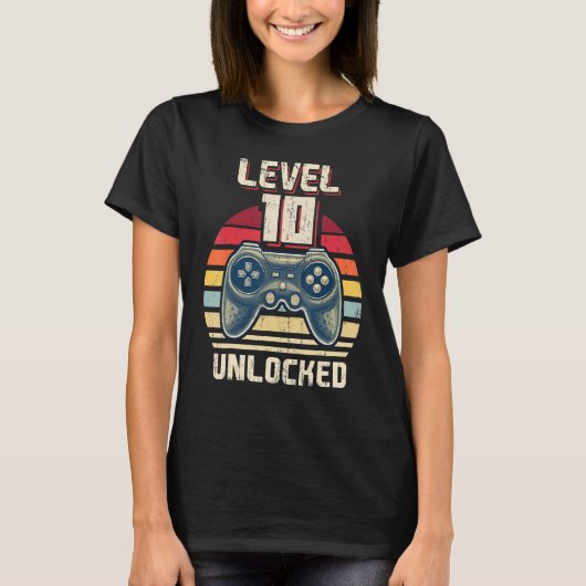 Niveau 10 ontgrendeld videospel 10e Birthday Gamer T-shirt (Voorkant)