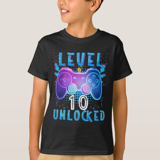 Niveau 10 ontgrendeld videospel 10e Birthday Gamer T-shirt (Voorkant)