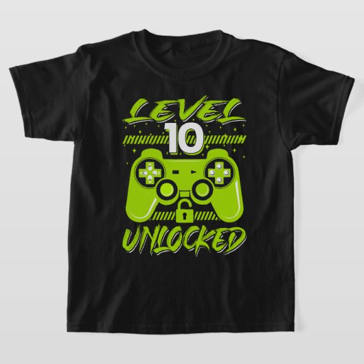 Niveau 10 ontgrendeld videospel 10e Birthday Gamer T-shirt (Laagn)