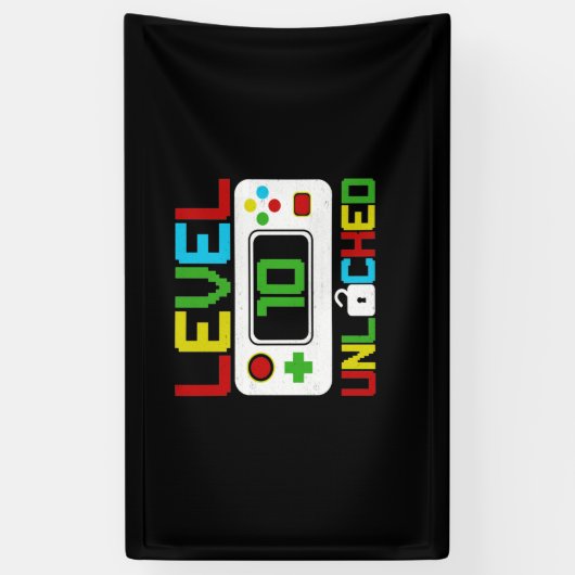 Niveau 10 ontgrendeld videospel 10e verjaardag cad spandoek (Verticaal)