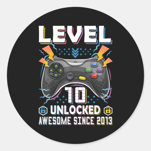 Niveau 10 ontgrendelde 10e Gamer 10 Ronde Sticker (Voorkant)