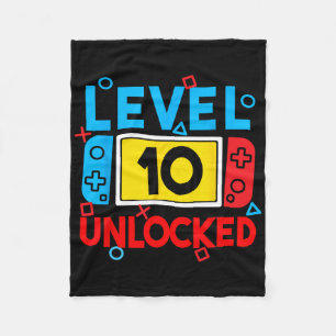 Niveau 10 Ontgrendelde Gamer 10e Verjaardag Videog Fleece Deken