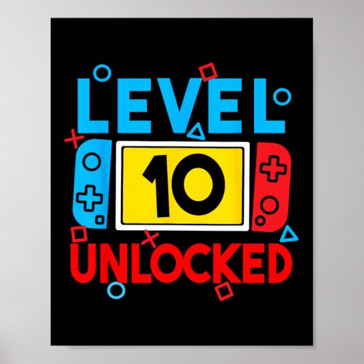 Niveau 10 Ontgrendelde Gamer 10e Verjaardag Videog Poster (Voorkant)