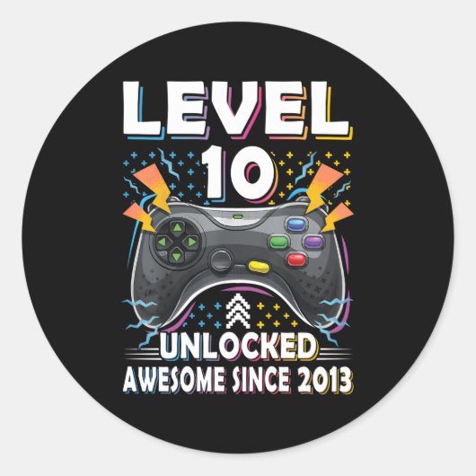 Niveau 10 ontgrendelde videogame 10e gaming ronde sticker (Voorkant)