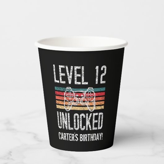 Niveau 12 ontgrendeld 12e verjaardag op maat papieren bekers (Voorkant)