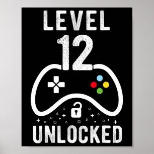 Niveau 12 ontgrendeld videospel 12e verjaardag - c poster