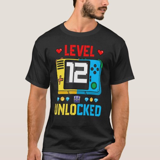 Niveau 12 Ontgrendelde 12e Verjaardag Gaming Gewel T-shirt (Voorkant)