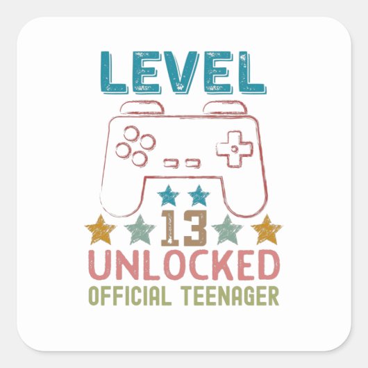 Niveau 13 ontgrendelde officiële tienergamers vierkante sticker (Voorkant)