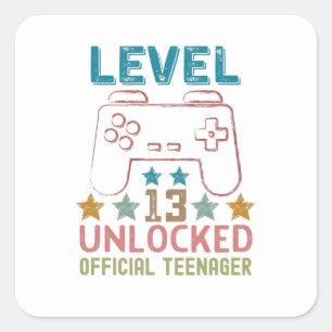 Niveau 13 ontgrendelde officiële tienergamers vierkante sticker