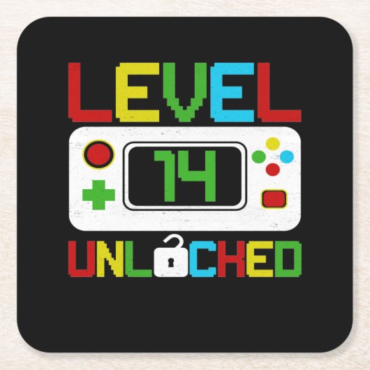 Niveau 14 Onvergrendelde videogame 10e verjaardag  Kartonnen Onderzetters (Voorkant)