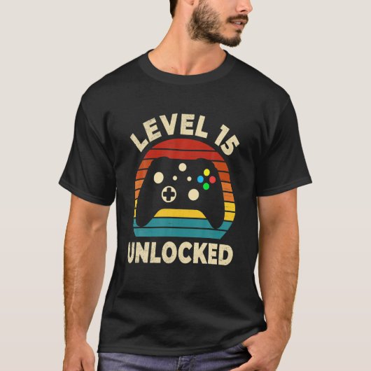 Niveau 15 Ontgrendelde Video Gamer 15e Verjaardag T-shirt (Voorkant)