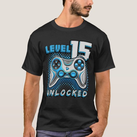 Niveau 15 Onvergrendelde videogame 15e Birthday Ga T-shirt (Voorkant)