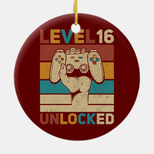 Niveau 16 jaar oude onvergrendelde 16e Birthday Ga Keramisch Ornament (Achterkant)