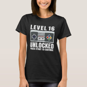 Niveau 16 onvergrendeld 16 jaar oude gamer 16e ver t-shirt