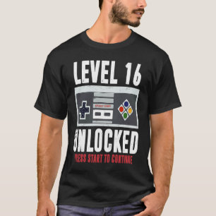 Niveau 16 onvergrendeld 16 jaar oude gamer 16e ver t-shirt