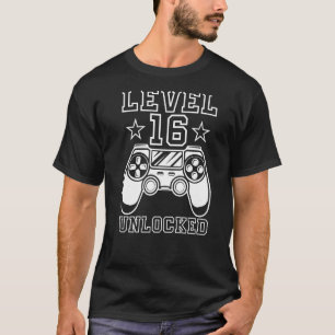 Niveau 16 onvergrendelde Teen Sweet Birthday Gamer T-shirt