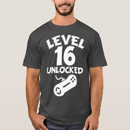 Niveau 16 Onvergrendelde videogames 16e verjaardag T-shirt (Voorkant)