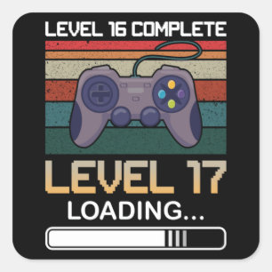 Niveau 16 Volledig niveau 17   Birthday Video Game Vierkante Sticker