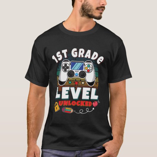 Niveau 1e klas ontgrendeld terug naar school eerst t-shirt (Voorkant)