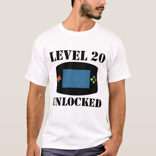 Niveau 20 Onvergrendelde videogames 20e verjaardag T-shirt (Voorkant)