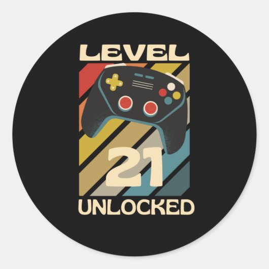 Niveau 21 onvergrendelde game ronde sticker (Voorkant)