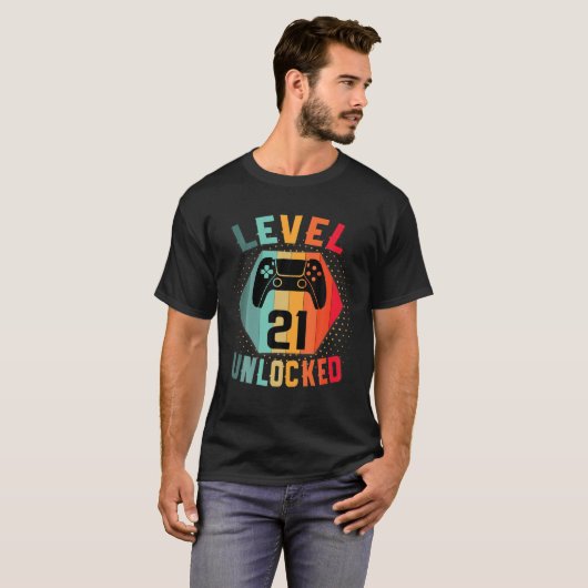 Niveau 21 Unlocked Verjaardag  Gamer 21e Geboorte T-shirt (Voorkant volledig)