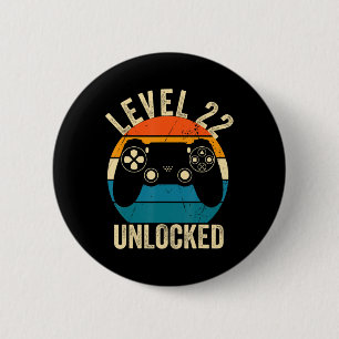 Niveau 22 ontgrendeld videospel 22e Birthday Gamer Ronde Button 5,7 Cm
