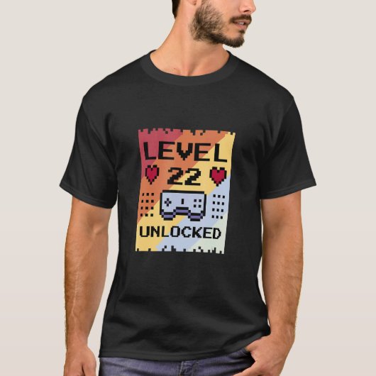 Niveau 22 ontgrendelde 22e verjaardag gaming t-shirt (Voorkant)