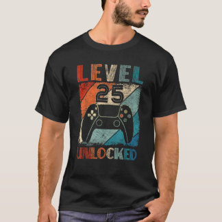 niveau 25 ontgrendelde videogamer 25e verjaardag t-shirt