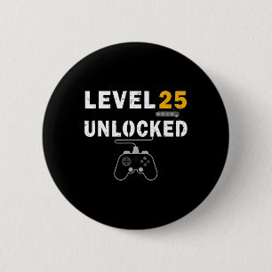 Niveau 25 Onvergrendelde videogamer 25e verjaardag Ronde Button 5,7 Cm