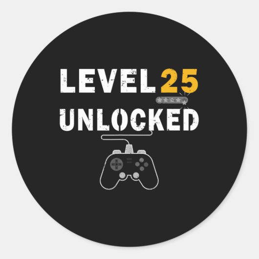 Niveau 25 Onvergrendelde videogamer 25e verjaardag Ronde Sticker (Voorkant)