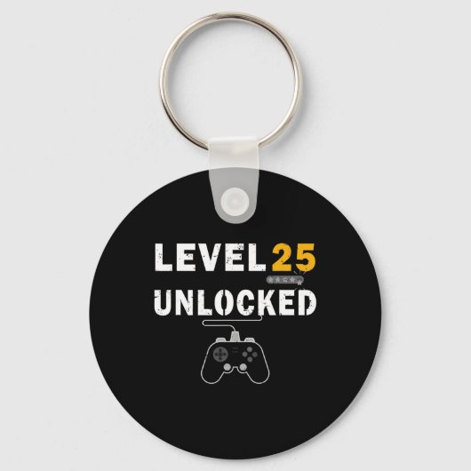 Niveau 25 Onvergrendelde videogamer 25e verjaardag Sleutelhanger (Voorkant)
