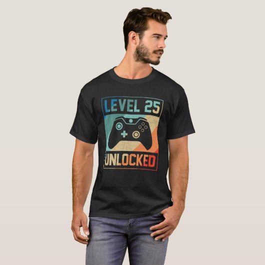 Niveau 25 Onvergrendelde videogamer 25th Birthday- T-shirt (Voorkant volledig)