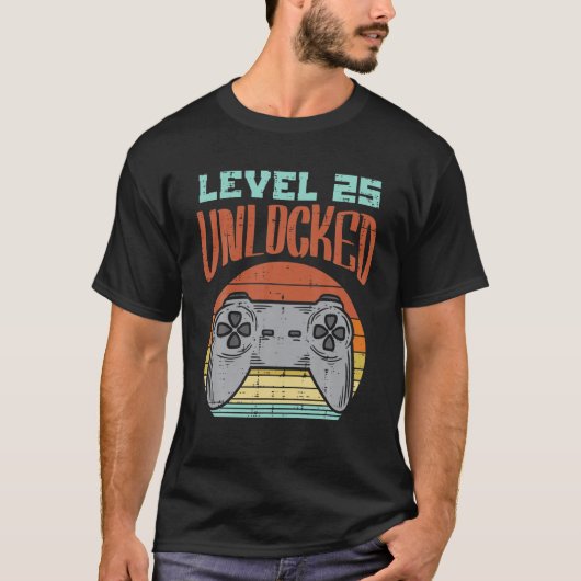 Niveau 25 Unlocked Game Controller Retro 25th Birt T-shirt (Voorkant)