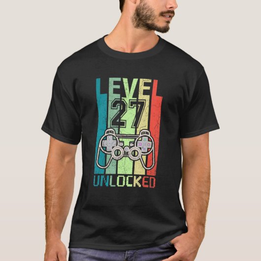 Niveau 27 Onvergrendelde videogamer 27e verjaardag T-shirt (Voorkant)