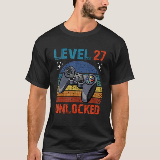 Niveau 27 Onvergrendelde videogamer 27e verjaardag T-shirt (Voorkant)