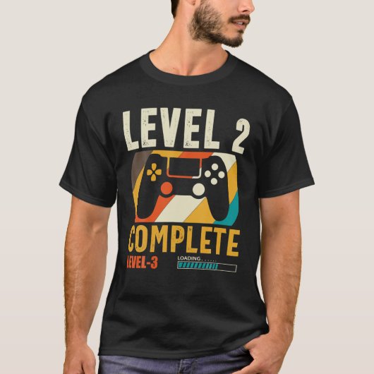 Niveau 2 Complete Level 3-laadgamers 2e verjaardag T-shirt (Voorkant)