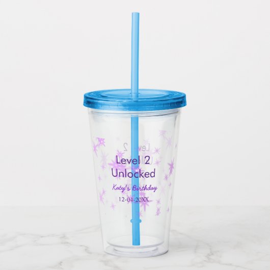 Niveau 2 ontgrendeld Voeg verjaardagsnaam toe Datu Acryl Drinkbeker (Voorkant)