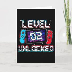 Niveau 2 ontgrendelde gamer 2e verjaardag cadeau v kaart