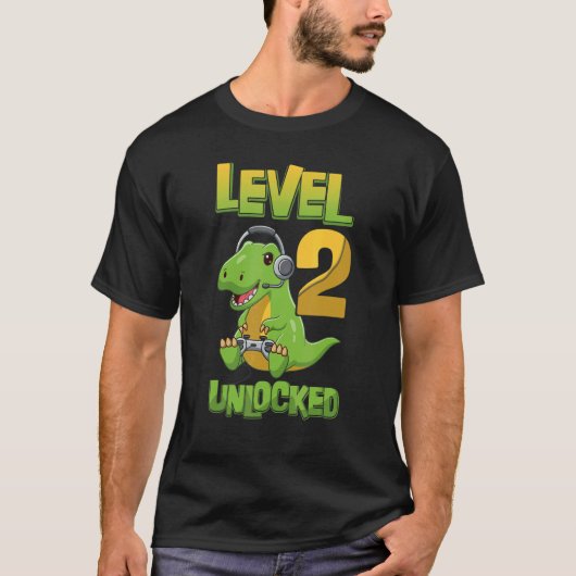 Niveau 2 ontgrendelde geboortedag Dinosaur 2 jaar  T-shirt (Voorkant)
